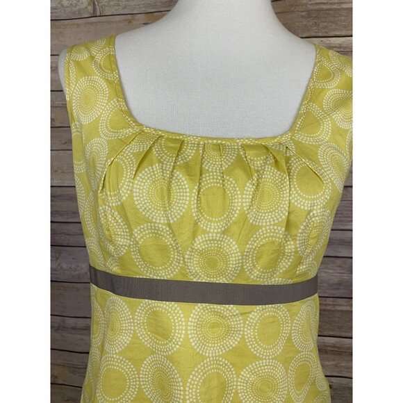 Boden UK Size 10 Blouse Sleeveless Yellow Ribbon Detail Circle Design Zip Side - Picture 2 of 11
